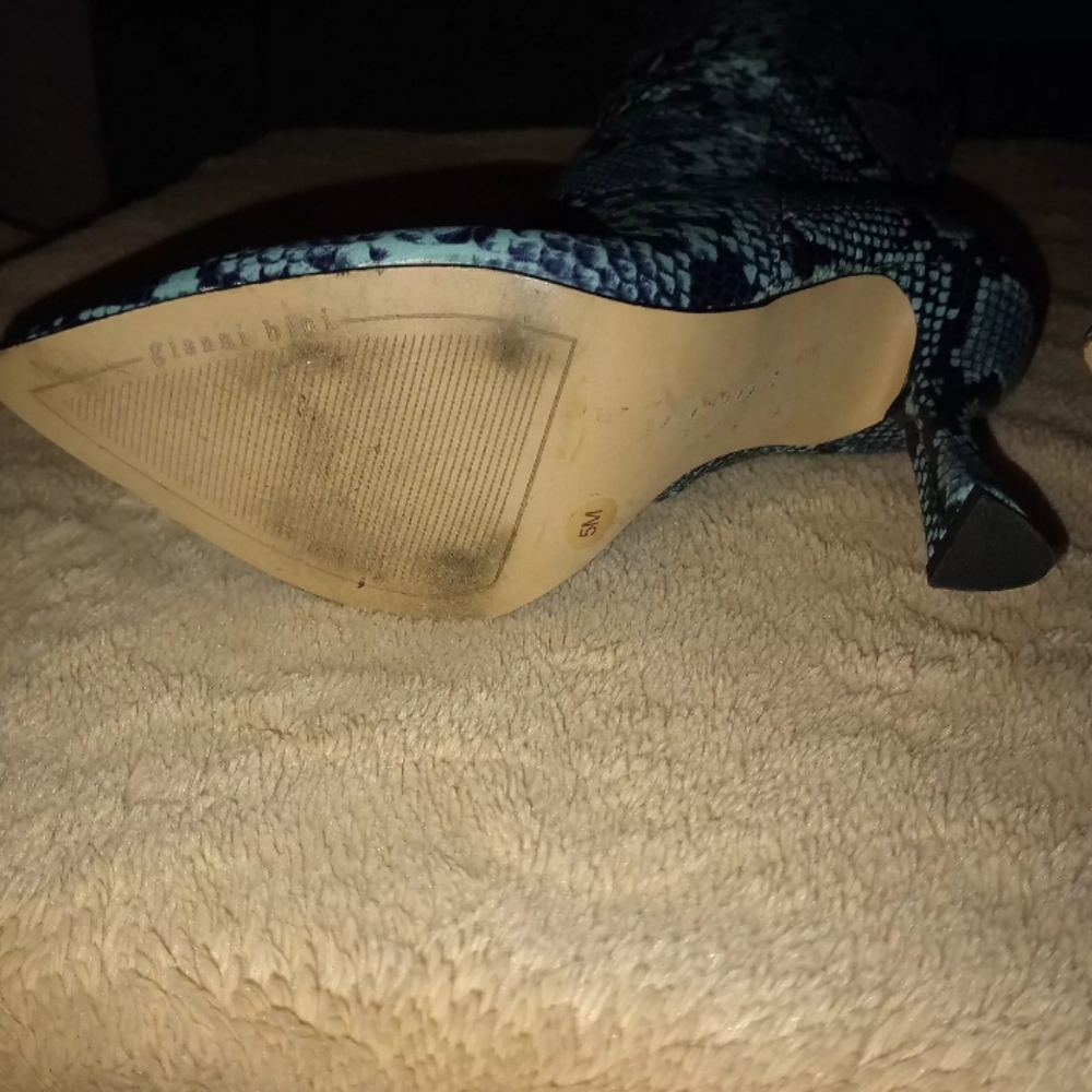 Gianni Bini Lennoxe Snake Print Leather Heel Tall Boots Teal Waters 5M - Picture 6 of 9